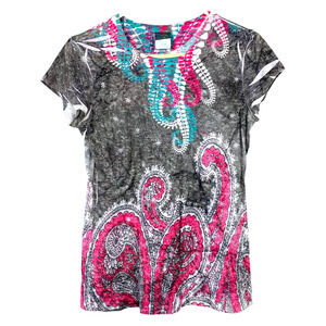 Y2K Daytrip Paisley Round Neck Short Sleeve Mall Goth Tee Shirt Size Medium